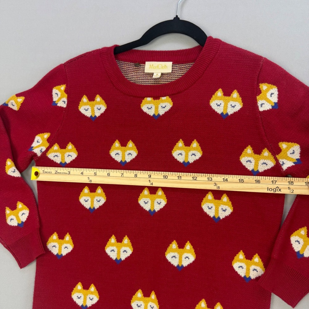 ModCloth Whimsical Fox Face Sweater Intarsia Knit Retro Critter 100% Cotton Sz S - Picture 6 of 12